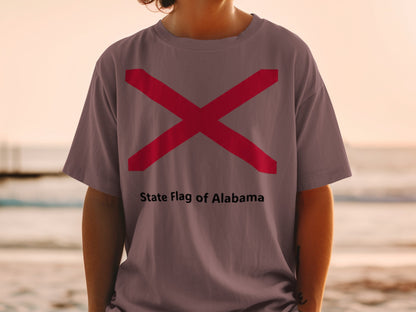 Grey t-shirt with the State Flag of Alabama printed on the front.