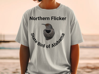 Light gray t-shirt with Northern Flicker and "State Bird of Alabama" text.