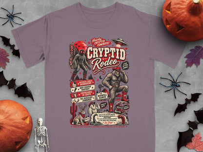 Cryptid Rodeo graphic with Bigfoot, Mothman, Jackalope, and UFO.