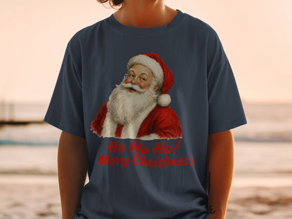 Navy t-shirt with Santa graphic and text "Ho Ho Ho! Merry Christmas!"