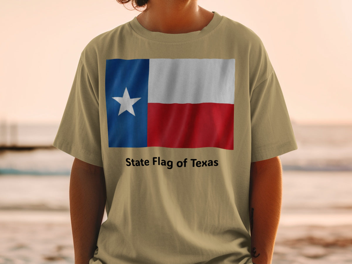 T-shirt with the Texas state flag and text "State Flag of Texas".