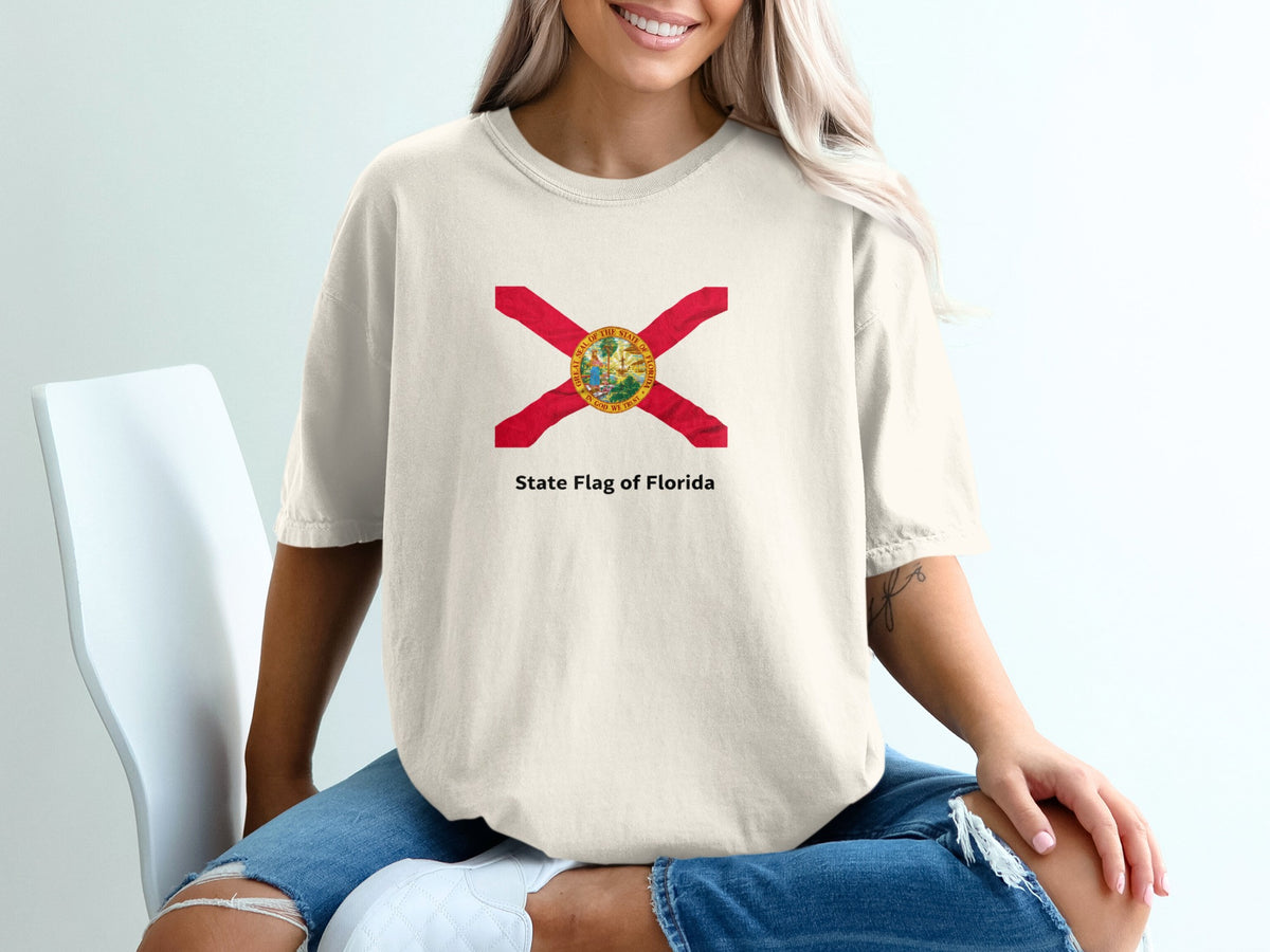 Cream t-shirt with the State Flag of Florida printed on the front.