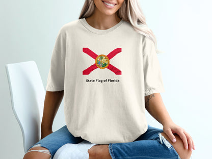 Cream t-shirt with the State Flag of Florida printed on the front.
