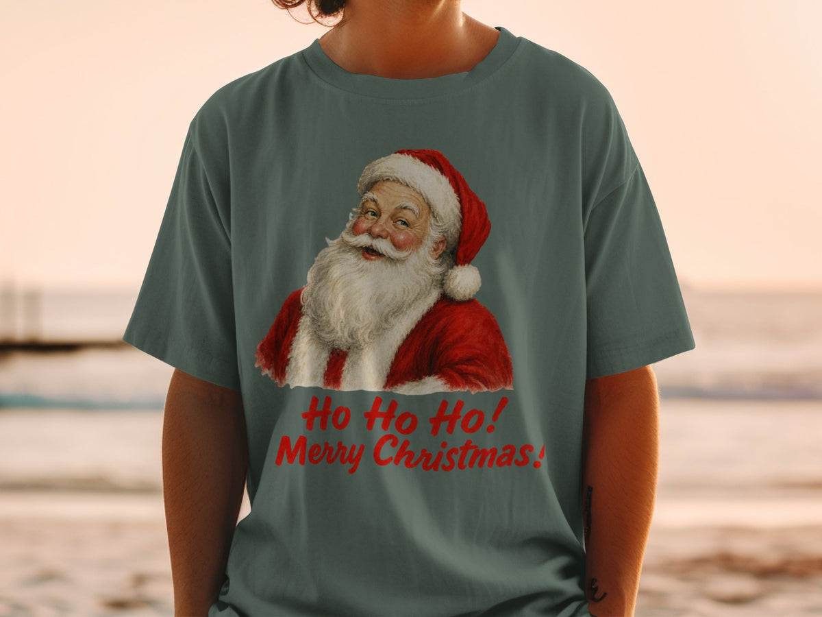 T-shirt with vintage Santa graphic and "Ho Ho Ho! Merry Christmas!" text.