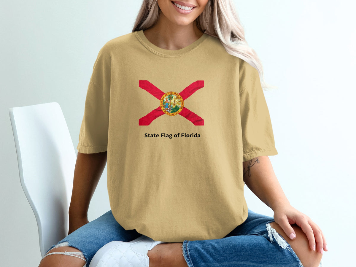 Tan t-shirt with Florida state flag and "State Flag of Florida" text.