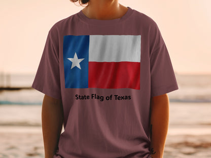 T-shirt with the State Flag of Texas graphic and text.