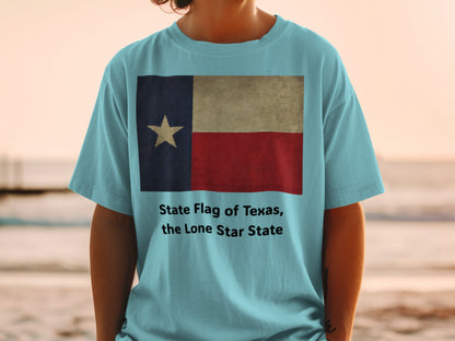 Light blue t-shirt with the State Flag of Texas, "the Lone Star State" text.