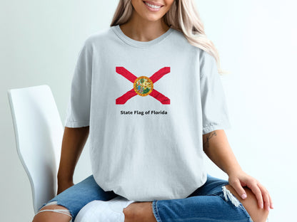 Light blue t-shirt with the State Flag of Florida printed on the chest.
