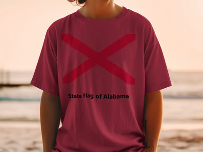 Maroon t-shirt with a red St. Andrew's cross and "State Flag of Alabama" text.