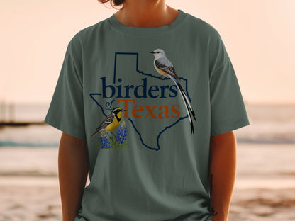 Texas outline graphic with "birders of Texas" text and two birds.