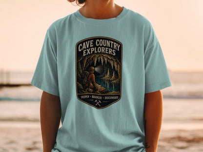 Cave Country Explorers t-shirt with cave and explorer graphic.
