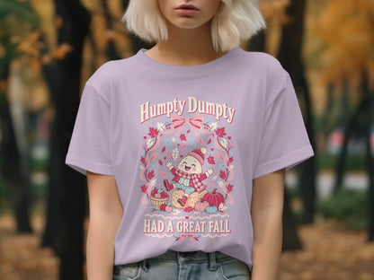 T-shirt with "Humpty Dumpty Had A Great Fall" text and cartoon.