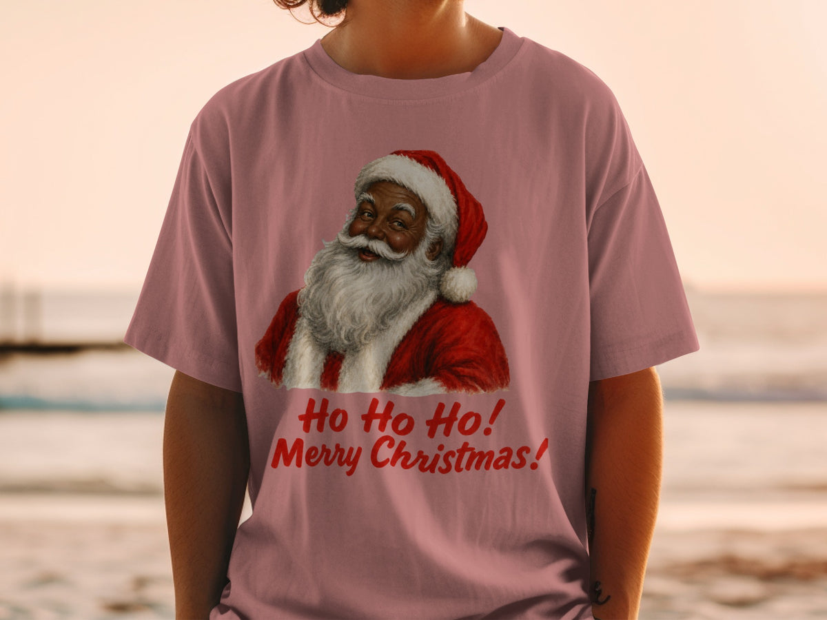 T-shirt with Santa Claus graphic and text "Ho Ho Ho! Merry Christmas!"