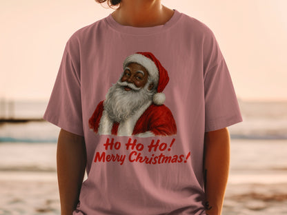 T-shirt with Santa Claus graphic and text "Ho Ho Ho! Merry Christmas!"