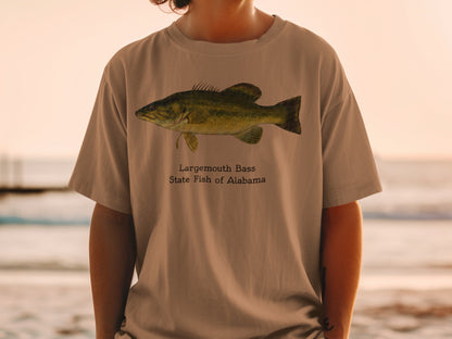 T-shirt with a Largemouth Bass design, labeled "State Fish of Alabama".
