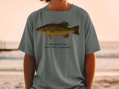 T-shirt with Largemouth Bass and "State Fish of Alabama" text.