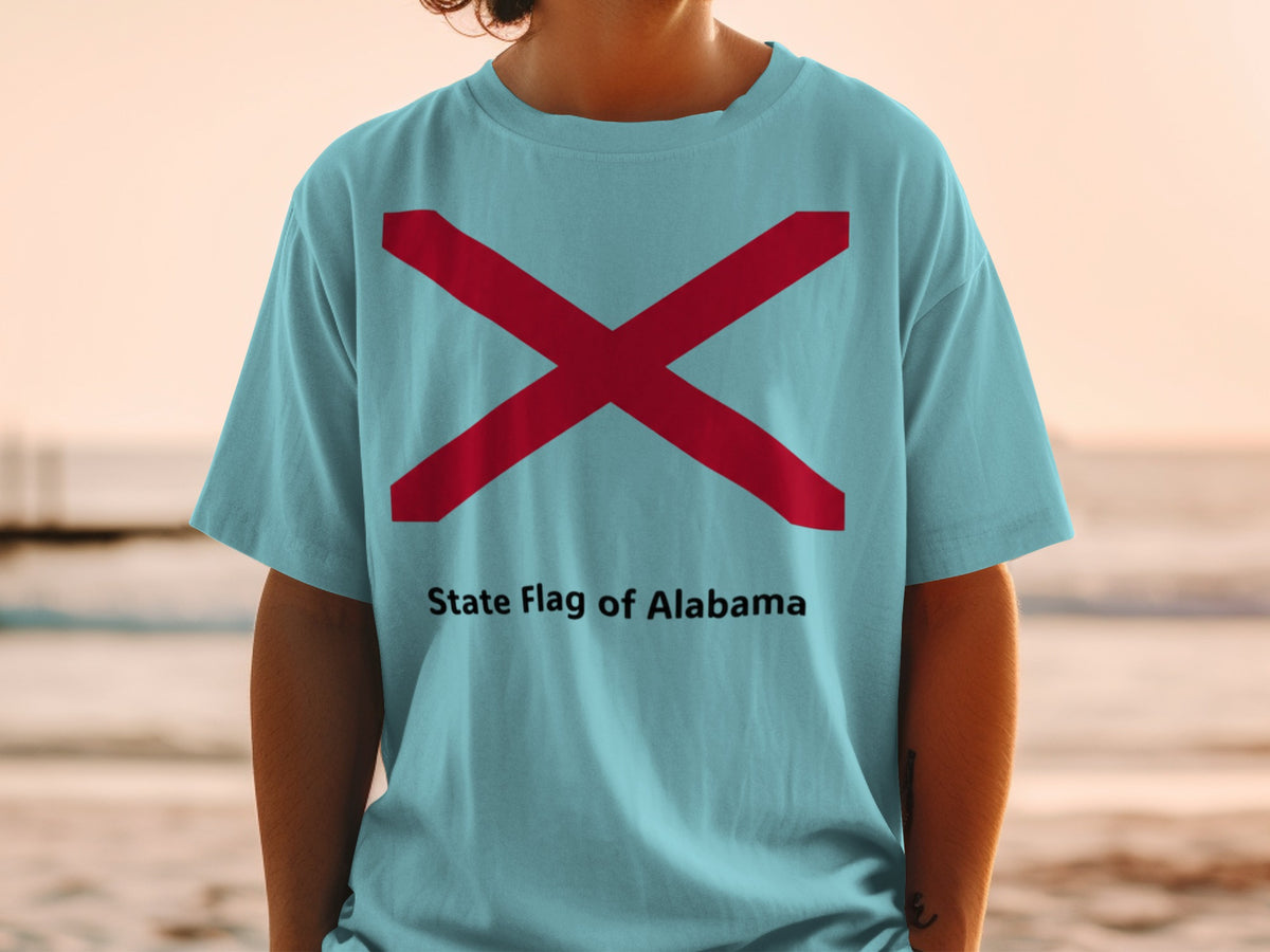 Light blue t-shirt with the State Flag of Alabama design.