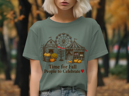 Fall fair graphic with Ferris wheel, tent, pumpkins, and text "Time for Fall People to Celebrate".
