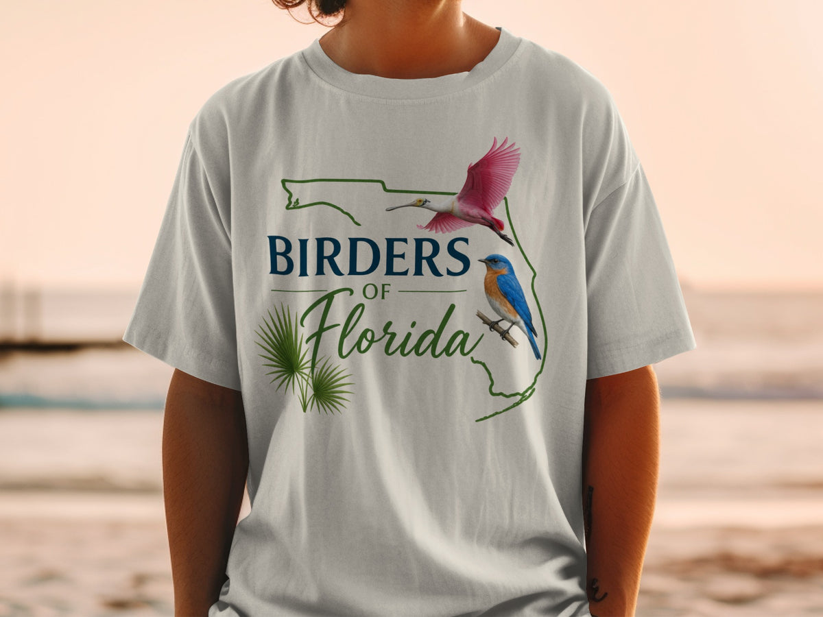 Florida map outline with text "BIRDERS of Florida" and two birds.