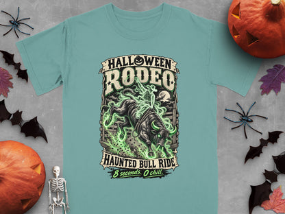 Halloween Rodeo haunted bull ride graphic with text "8 seconds. 0 chill."