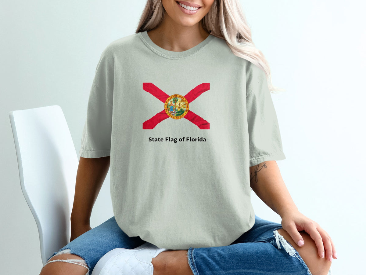 T-shirt featuring the Florida state flag with the words "State Flag of Florida."