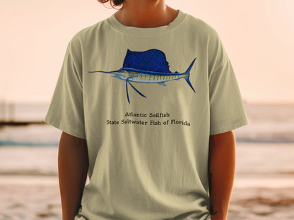 T-shirt with Atlantic Sailfish and "State Saltwater Fish of Florida" text.