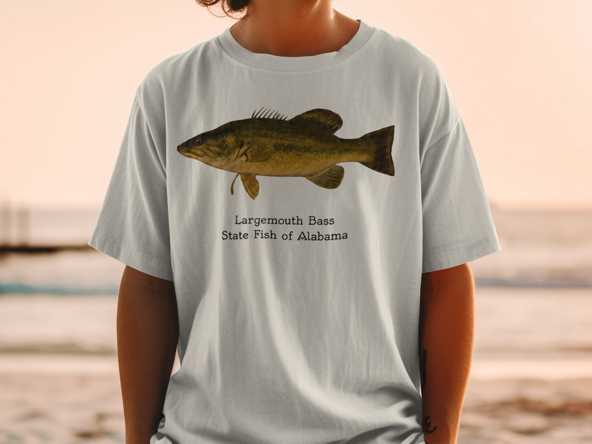 Largemouth Bass, State Fish of Alabama graphic on t-shirt