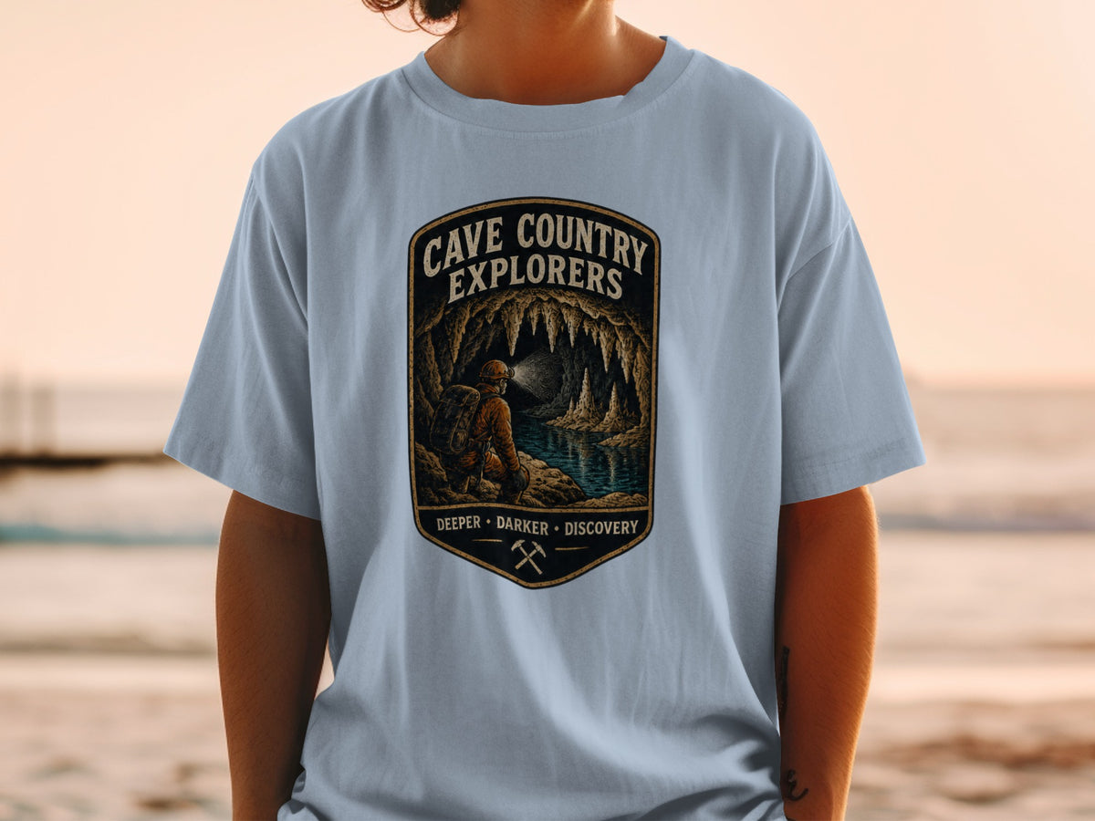 Cave Country Explorers logo with caver by water inside a cave.