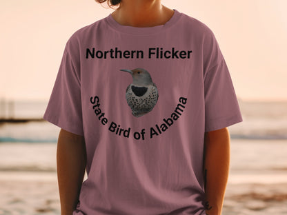 T-shirt with Northern Flicker bird illustration and "State Bird of Alabama" text.