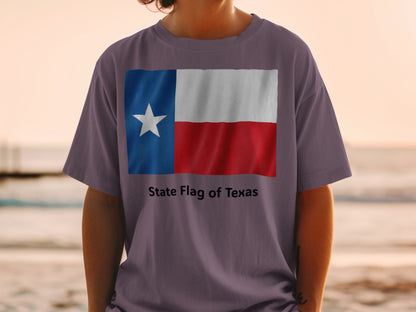T-shirt with the State Flag of Texas and text "State Flag of Texas".