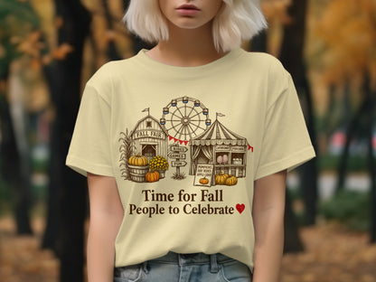Fall fair graphic with Ferris wheel, barn, and tents, text "Time for Fall People to Celebrate".