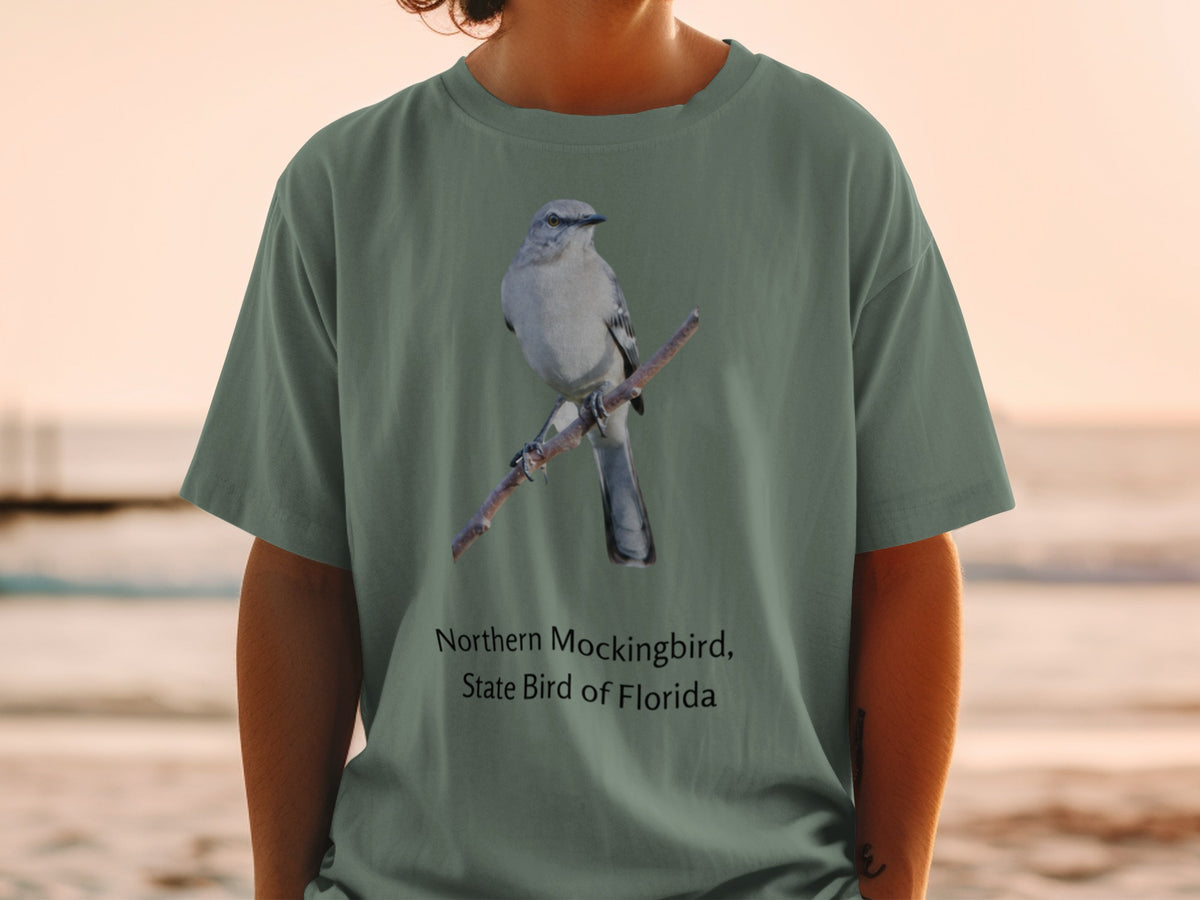 T-shirt with a Northern Mockingbird, State Bird of Florida graphic.