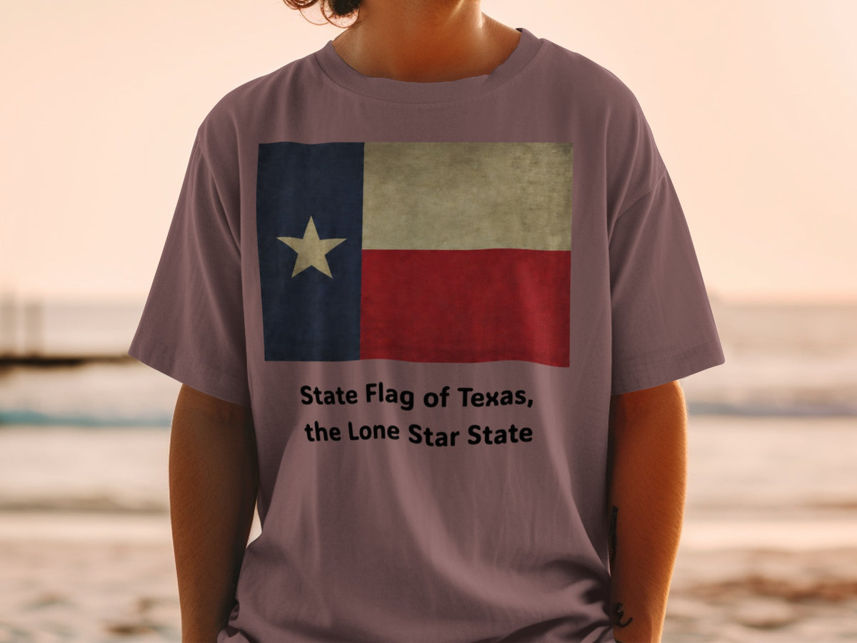 T-shirt with the State Flag of Texas, the Lone Star State printed on it.