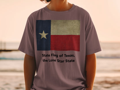 T-shirt with the State Flag of Texas, the Lone Star State printed on it.