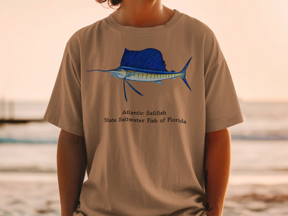 T-shirt with Atlantic Sailfish artwork and text "State Saltwater Fish of Florida."