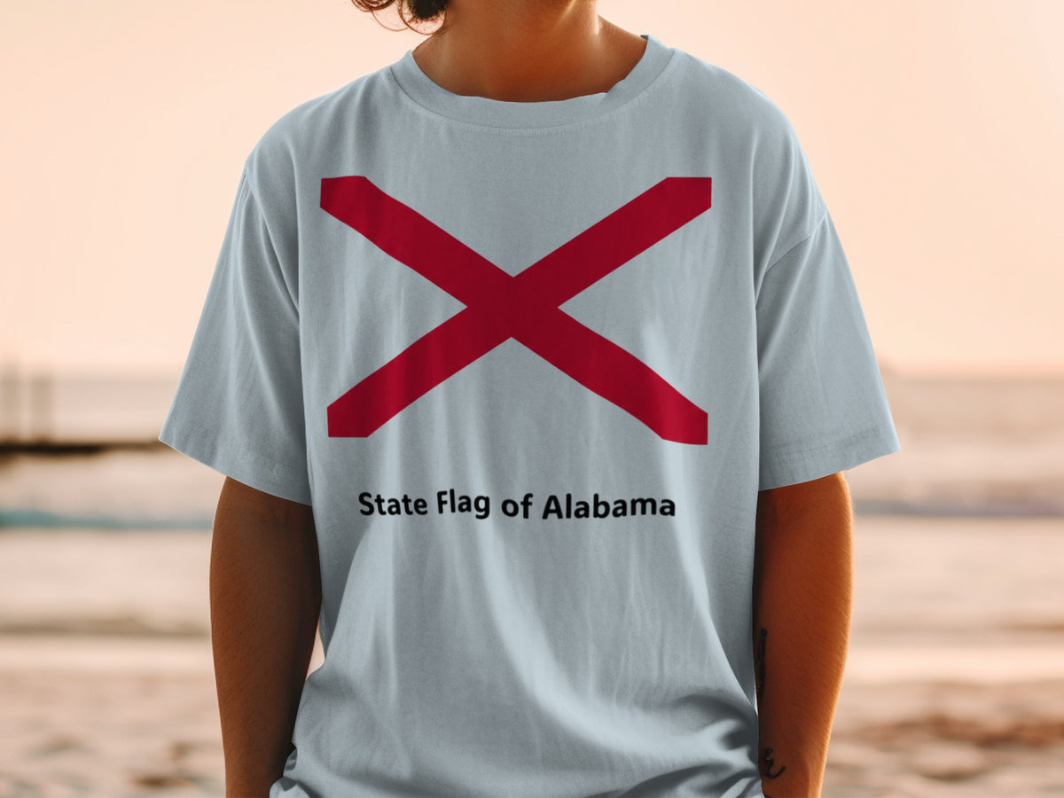 Light gray t-shirt with the State Flag of Alabama design.