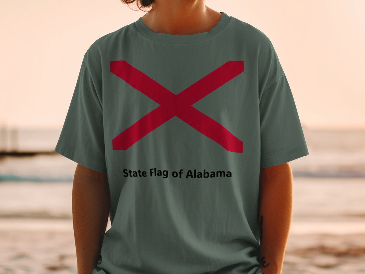 T-shirt featuring the State Flag of Alabama design.