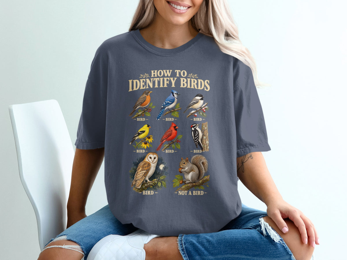 How to identify birds diagram featuring eight animals, one labeled "not a bird".