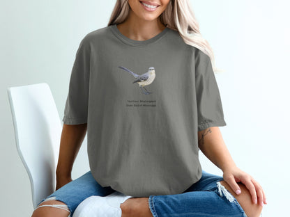 Gray t-shirt with Northern Mockingbird and text "State Bird of Mississippi."