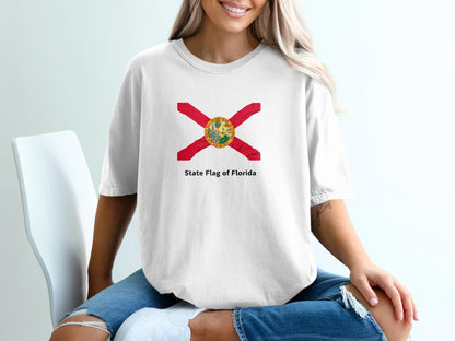 White t-shirt with the Florida state flag and text "State Flag of Florida".
