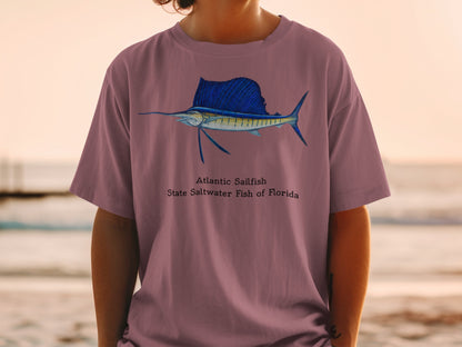 T-shirt with Atlantic Sailfish illustration and text "State Saltwater Fish of Florida".