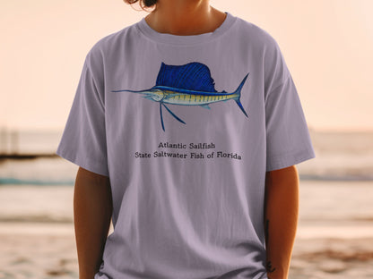 T-shirt with illustration of an Atlantic Sailfish and text.
