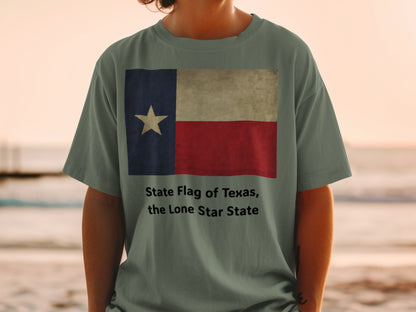 T-shirt with the State Flag of Texas, the Lone Star State design.