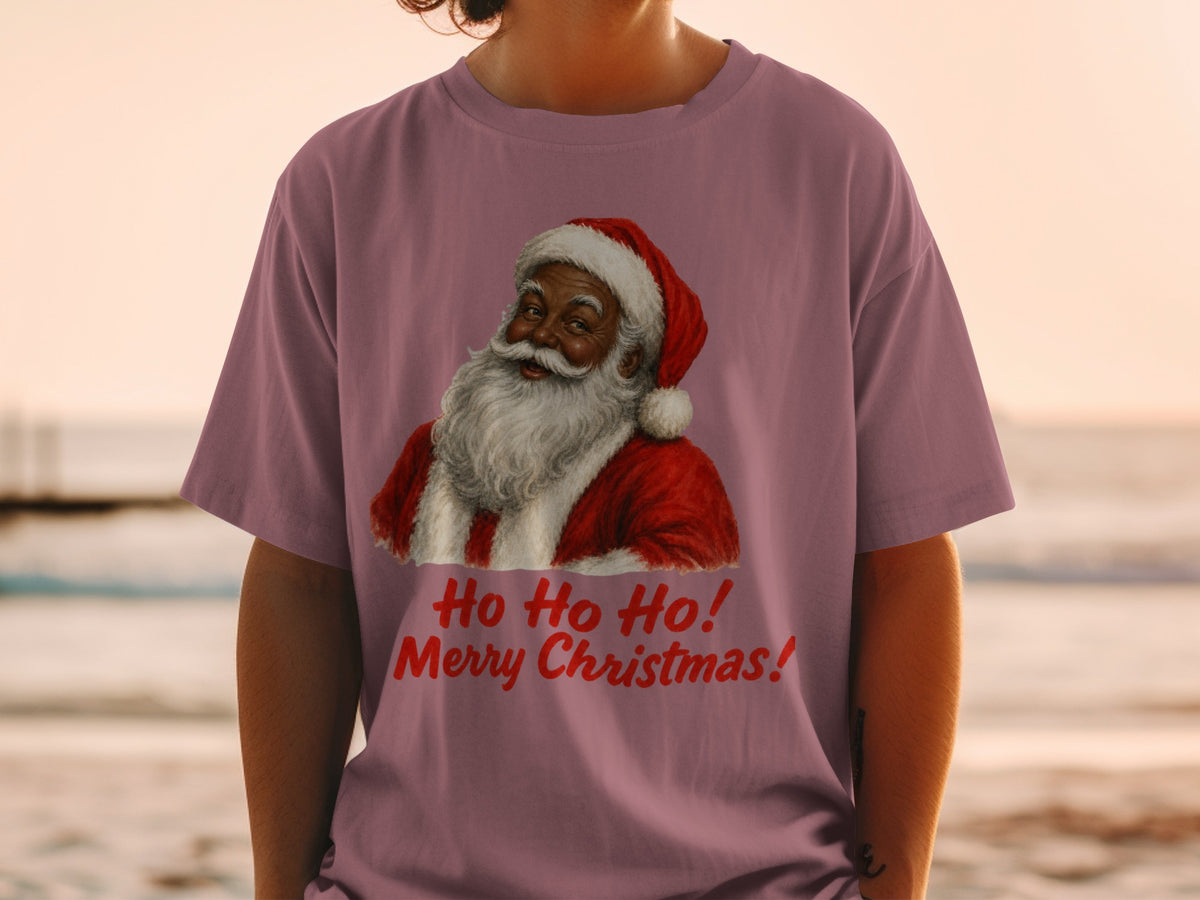 T-shirt with a Santa Claus graphic and the text "Ho Ho Ho! Merry Christmas!".