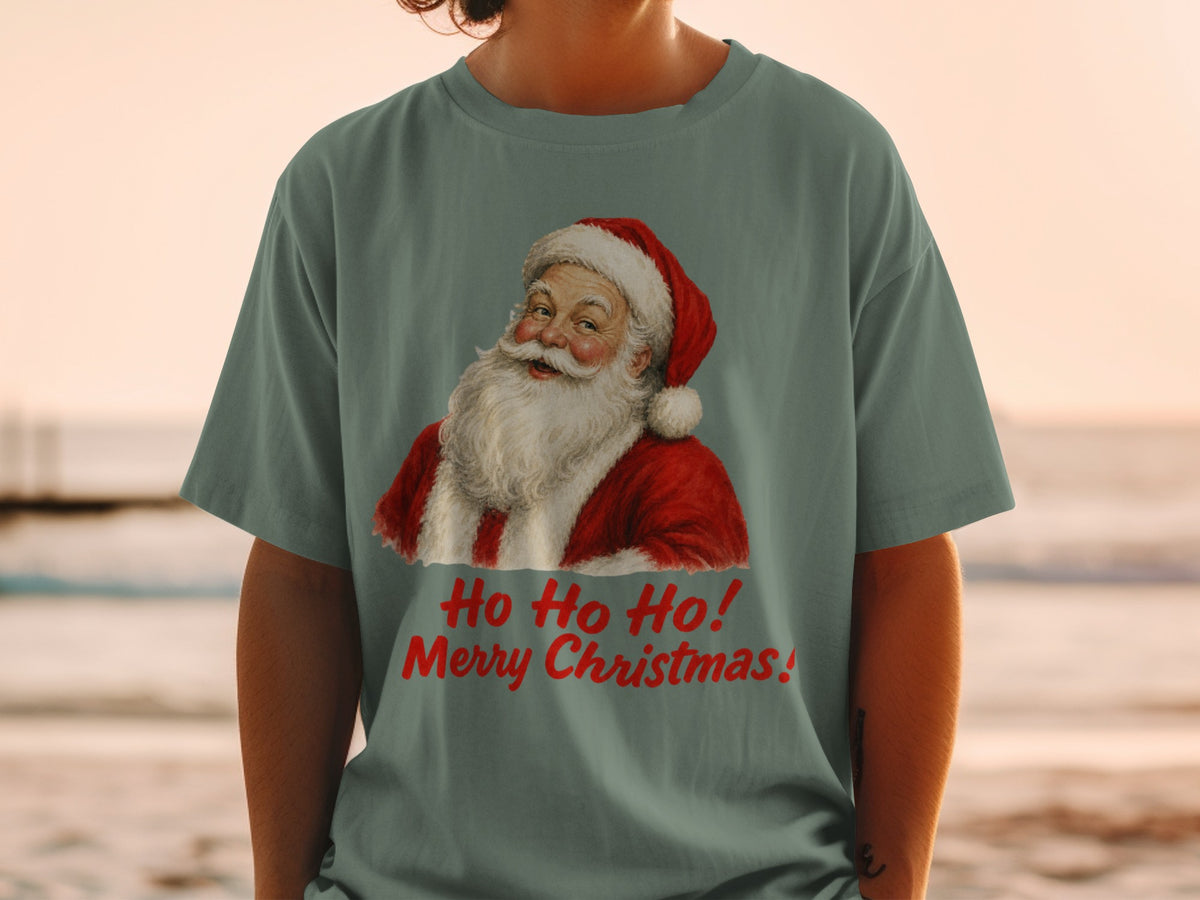 T-shirt with vintage Santa graphic and "Ho Ho Ho! Merry Christmas!" text.