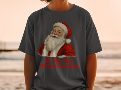 Dark grey t-shirt with Santa Claus graphic and "Ho Ho Ho! Merry Christmas!" text.