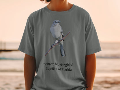 Northern Mockingbird, State Bird of Florida graphic on t-shirt
