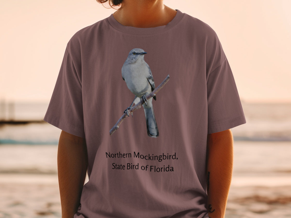 T-shirt with a Northern Mockingbird perched on a branch, labeled "State Bird of Florida."