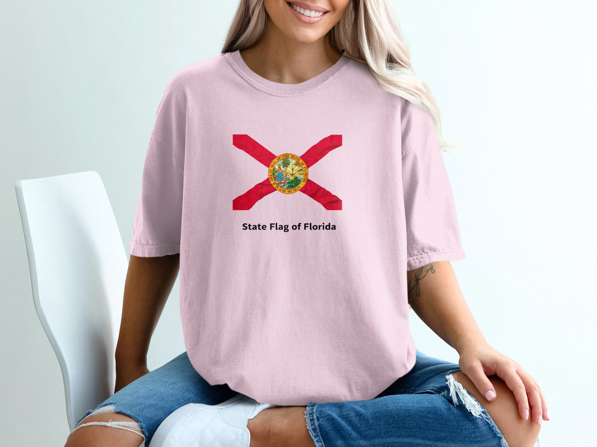 Pink t-shirt with the Florida state flag and text "State Flag of Florida".