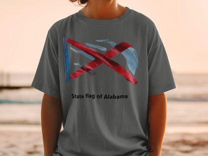 T-shirt with a graphic of the state flag of Alabama.